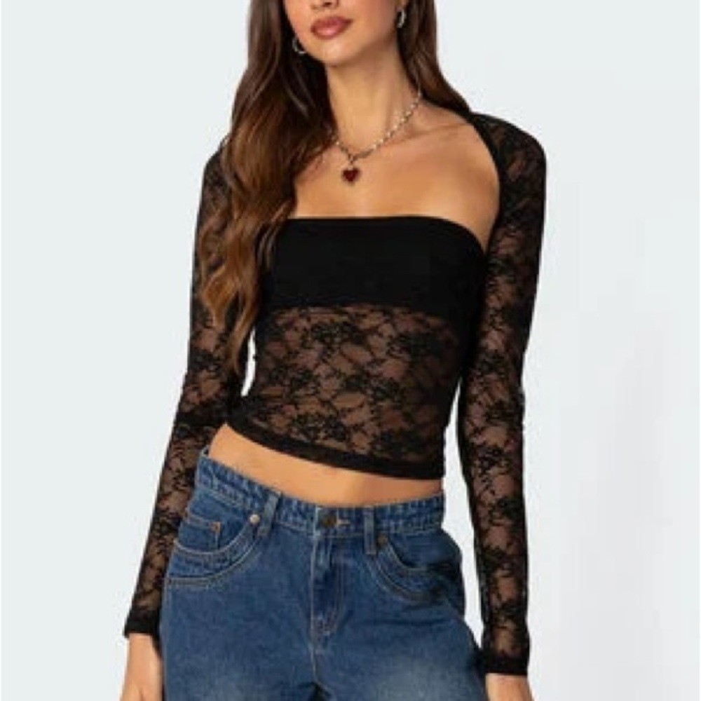 Elegant Black Lace Long Sleeve Top